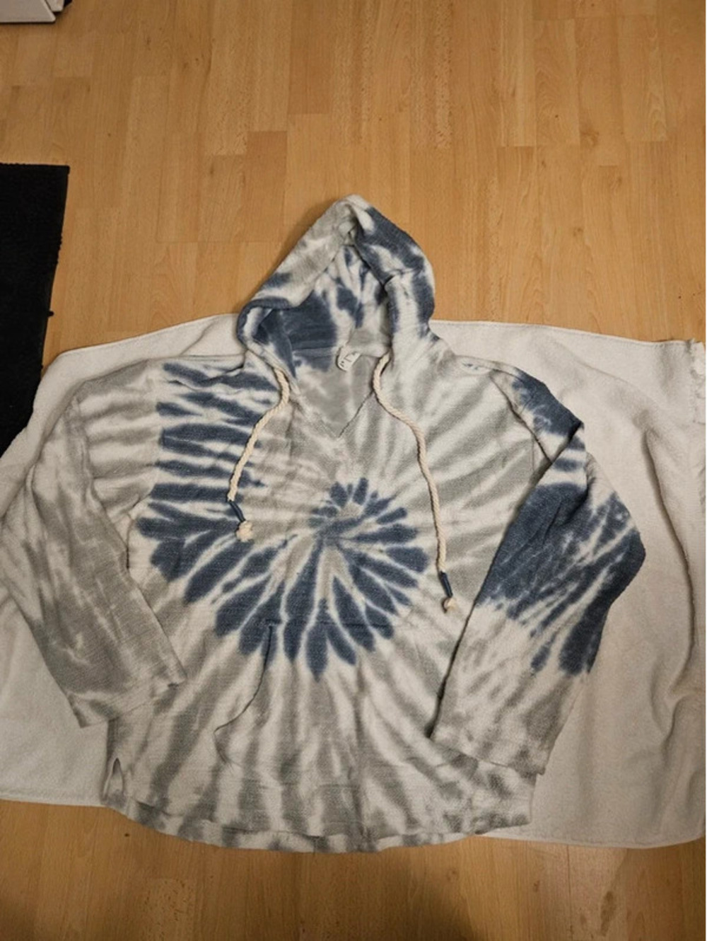 Love Amour Tie Dye Hoodie XL Blue Gray Spiral Pullover Boho Casual